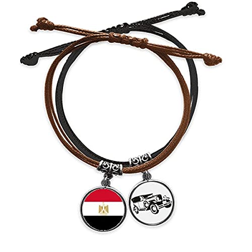 Bracelet Égypte drapeau national africain en cuir tressé main et chaîne de corde réglable