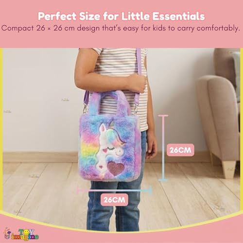 Image of Toy Imagine Unicorn Sling Bag for Kids Birthday Gift for Girls Crossbody Bag for kids with Soft Fur Finish Baby Toddler Handbag Cute Princess Purse Mini Sling Bag for 3-12 Year Girls Fashion Accessory