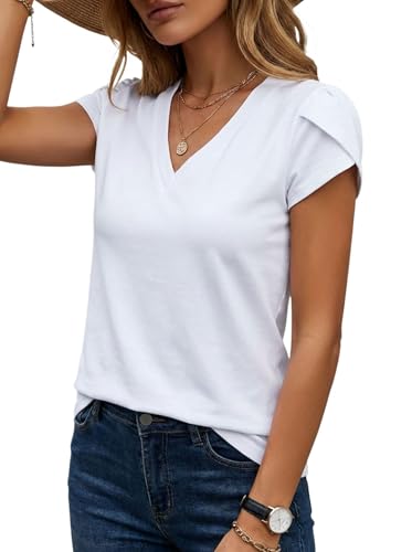 NUKELOLO V Neck T Shirts for Women Petal Sleeve Summer Tops Capsule Wardrobe...