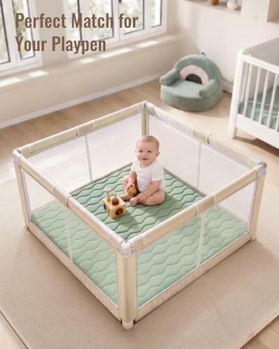 Image of Blissful Diary Baby Play Mats for Floor, 50x50 Playpen Mat, Thick Cushioning Padding Foam Playmat for Baby and Toddlers Infants, Non-Slip & Machine Washable, Sage Green