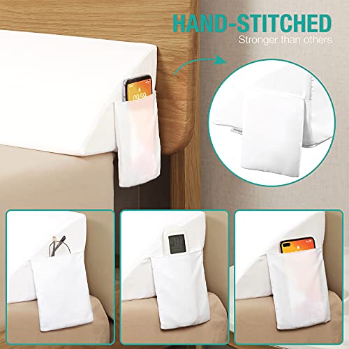Image of Vekkia Bed Wedge Pillow for Headboard - High-Density Foam Fills Gaps (0-5.5 inch) Between Mattress and Headboard, Wedge Pillow with Pockets for Phone & Remotes, Washable Cover - King Size (White)