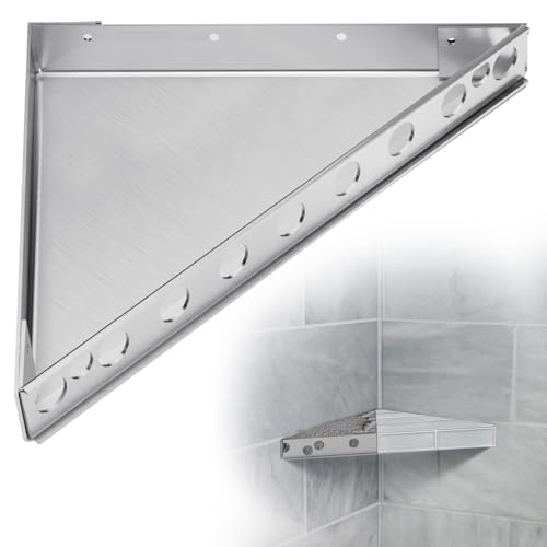 Floating Corner Shower Bench Kit - Custom Corner Shower Seat for Bathroom Remodel, Wall Mount Floating Shelf Serves as Shower Stool, Shaving Foot Rest & Storage, 17"x17"x24.5"