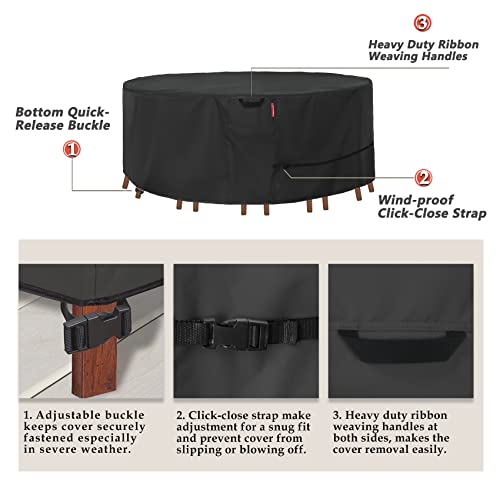 Porch Shield Round Patio Furniture Cover - Waterproof 600D Heavy Duty Outdoor Table And Chairs Cover 96 Inch #TOP3