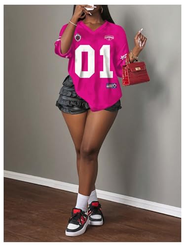 Image of RoseSeek Women's Jersey Shirts Number Graphic V Neck Football T Shirts Tops