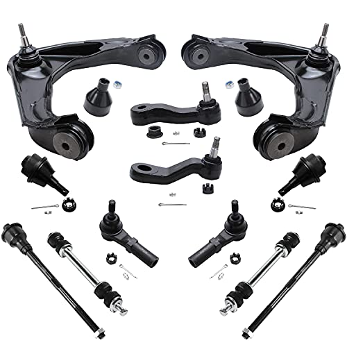 Image of Detroit Axle - 12pc Front End Kit for 2001-2010 Chevy Silverado 2500HD | 3500HD GMC Sierra 2500 HD 3500 HD, H2, Upper Control Arms w /ball Joints Sway Bars Lower Ball Joints Tie Rods Pitman Idler Arm