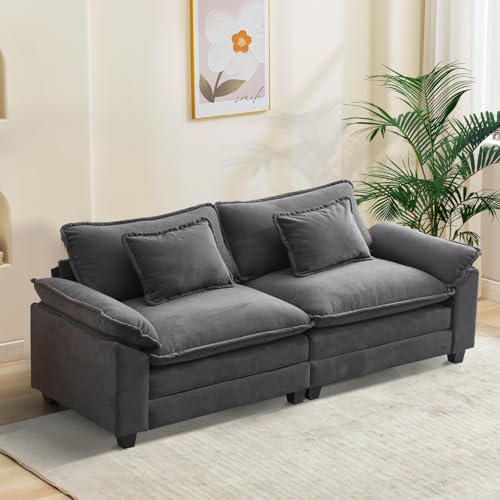 Image of Oprisen 86 inch Modular Sectional Sofa, Comfy Cloud Couch Sectional Sofa with Ottoman, Velvet Sofa Sleeper Deep Seat Sofa with Throw Pillows for Living Room (Blue Gray, 86 inch- Loveseat)