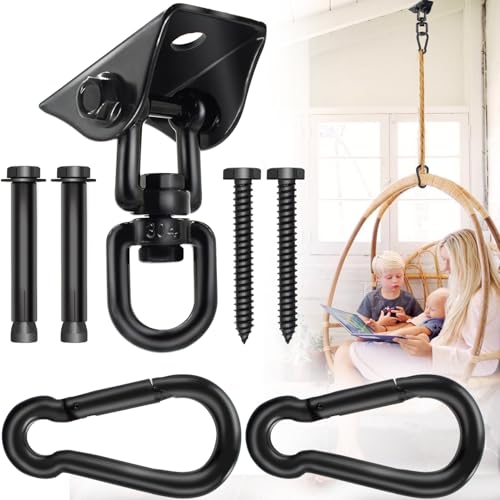 Ledanba - Kit para colgar hamacas, resistente, capacidad de 1200 libras, ganchos colgantes giratorios de 360° para yoga, silla, árbol, gimnasio interior y exterior (negro)