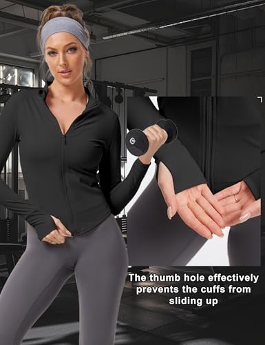 tanzdunsje Laufjacke Sportjacke Damen Enge Langarm,Gym Yoga Pilates Jogging Sportoberteil frauen Trainingsjacke mit Reißverschluss Daumenloch(DE/NL/SE/PL, Alphanumerisch, S, Regular, Regular, Schwarz)