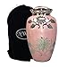 Brass Adult Size Pink Funeral Cremation Urn with Velvet Bag