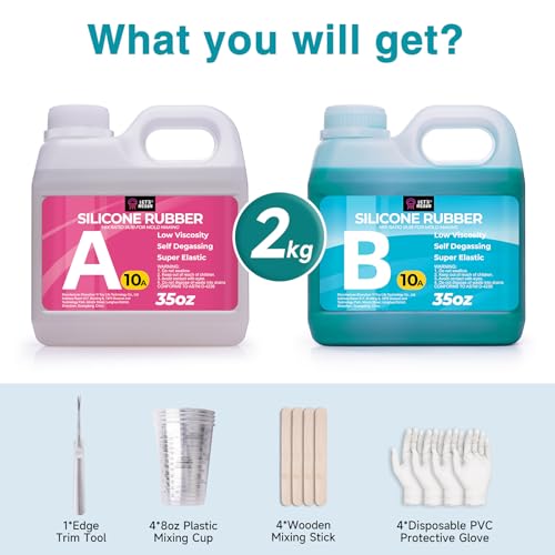 LET'S RESIN Super elastisches Silikonformen-Set, 10 A, 1.9 l, blaugrün, Formenherstellung, Flüssigsilikon für die Formenherstellung, ideal zum Gießen von Harzformen/Silikonformen/Kerzenformen (2 kg)