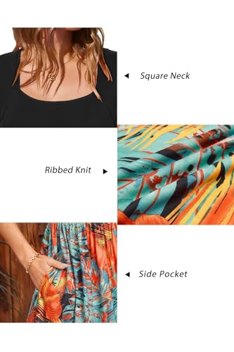 Image of Newshows Women's 2026 Summer Casual Square Neck Ruffle A Line Beach Vacation Sundress Work Business Dress with Pockets
