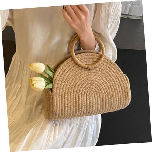 NOLITOY Cotton Rope Handbag Large Capacity Woven Beach Bag for Women Fashionable Straw Bag for Holiday Outdoor Pouch2