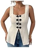 SHENHE Women's Summer Linen Vest Chinese Knot Frog Button Up Square Neck Dressy Tank Top Apricot X-Large Plus