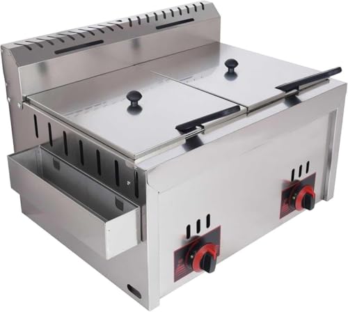 20L Kommerzielle Gas-Fritteuse aus Edelstahl, Restaurant-Küchen-Frittiermaschine mit abnehmbaren Körben und Deckel, perfekt für Pommes Frites, Zuhause und Restaurant – Bild 3