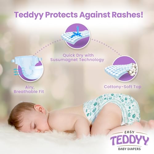 TEDDYY Baby Diapers Easy New Born 42 Count, 2-5 kgs, Long Lasting Absorption, Anti - Rash (21 count, Pack of 2)