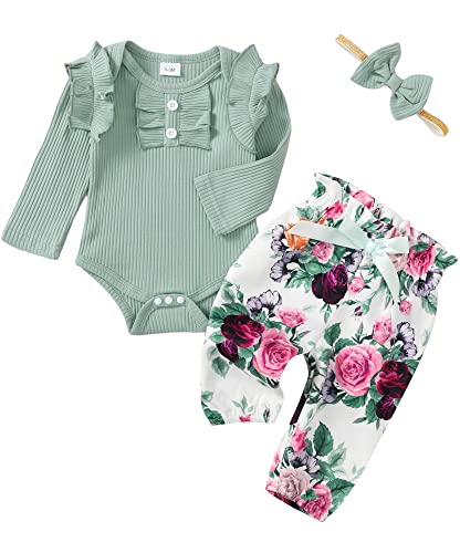 Image of Infant Baby Girl Clothes Newborn Girl Outfit Long Sleeve Romper Pants Set Cute Baby Clothes for Girls Fall/Winter