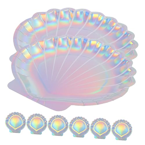NUOLUX 8個美人魚テーマ使い捨てパーティーペーパープレート 貝殻型多用途デザート皿 誕生日会や家族の集まりに 食品対応軽量紙製