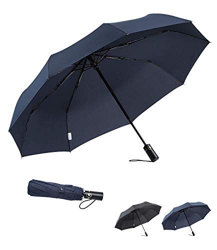 boy Travel Umbrella Windproof Compact Umbrella, Folding Umbrella Automatic Open Close, Upgraded 9 Ribs Reinforced Windproof Frame, Blue