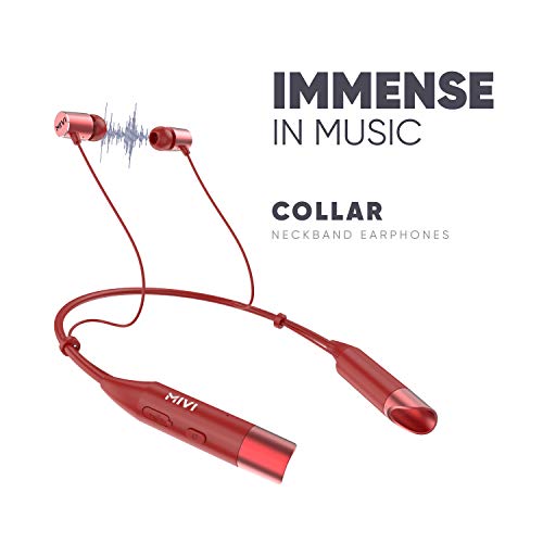 Image of Mivi Collar Wireless Bluetooth 5.0 Neckband in Ear Earphones with Mic Bluetooth Headset Wireless with Stereo Sound, Booming Bass, Long Battery Life, Voice Assistant and IPX4 Sweat Proof - Red