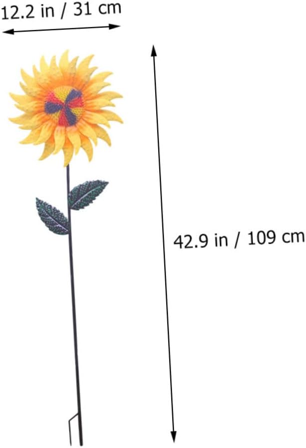 POPETPOP Sunflower Windmill Garden Pinwheel Metal Outdoor Decor Rotating Blades for Garden and Patio Decoration