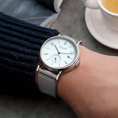 Image of FEICE Men's Automatic Watch Mechanical Watch Minimalist Bauhaus Casual Watches for Men Analog Stainless Steel Leather Band Waterproof #FM201 (Sliver)