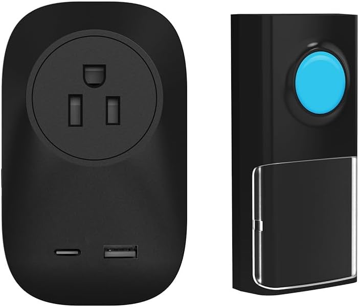 Wireless Doorbell, Self-Powered Doorbell Chimes Kit ，No Battery Required Push Button， Plug-Through Cordless Door Chime ，Up to 1000ft Range with 58 Chimes, 4-Level Volume & LED Light (Black-3)