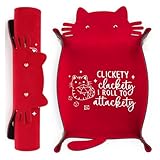 ICoDeesse Red Cats Dice Tray Novelty Cat PU Leather Rolling Dice Tray Portable Dice Holder Cute Cat Desk Organizer Funny Gift for RPG, DND Game Players