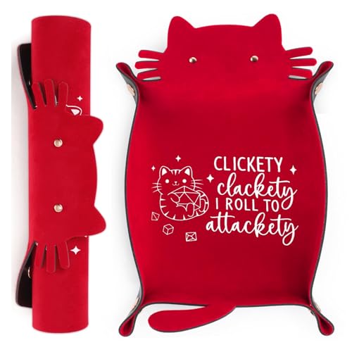 ICoDeesse Red Cats Dice Tray Novelty Cat PU Leather Rolling Dice Tray Portable Dice Holder Cute Cat Desk Organizer Funny Gift for RPG, DND Game Players