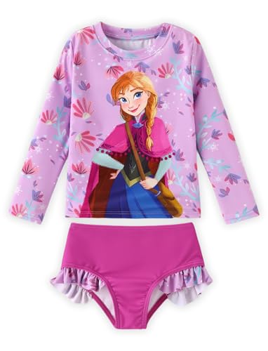 Image of Disney Frozen Elsa Stitch Marvel Toddler Girl Two Piece Long Sleeve UPF50+ Swimsuit Rashguard Sets Bathing Suit
