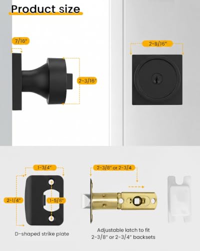 Image of Goldenwarm Black Entry Door Knob with Lock and Key, Zinc Alloy Keyed Alike Exterior Door Knobs for Front Door, 2 Pack