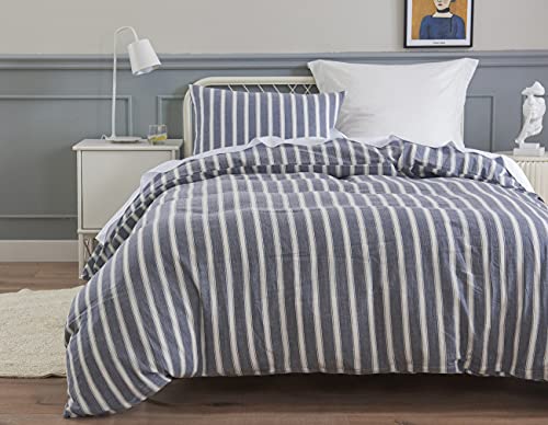 Dauaoto Duvet Cover Set Twin/Twin Xl Size, Yarn Dyed Navy Stripe Cotton Bedding For Boys Teens Adults, Zipper Closure Casual Style #TOP6