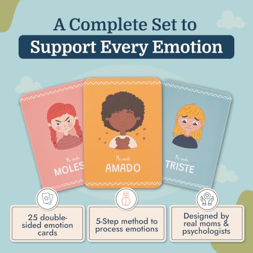 Spanish Emotion Flashcards – 25 Emotion Cards for Toddlers in Spanish - Help Toddlers Identify Emotions – Emotion Cards for Kids – Fun Illustrations Mixed Emotions Card Deck & Feelings Card 2-8 Years - Image 3