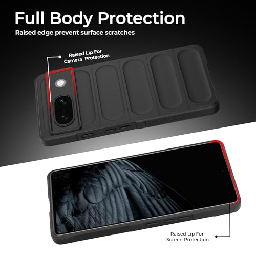 Image of A rtistque Liquid Silicone Stripes Back Cover Case for Google Pixel 7A | with Camera Protection | with Inner Fabric | Anti Slip Grip | AirBag Case - Black