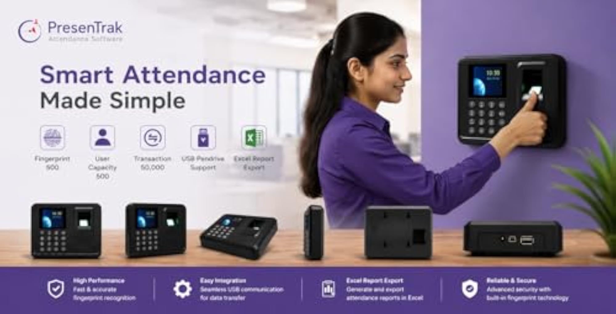 Presentrak Biometric Attendance Machine with Payroll Software