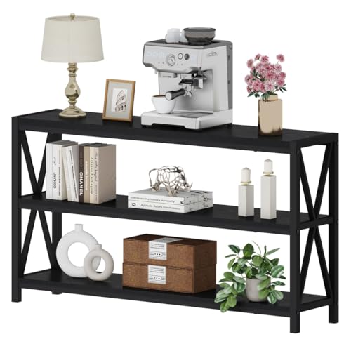 FATORRI Console Table for Entryway, 55 Inch Long Sofa Table with Shelves Under Window, Wood and Metal Hallway Tables for Foyer, Black by FATORRI - Used condition - Image 9