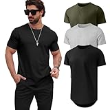 Mancozy 3 Pack T Shirts Casual Hipster Hip Hop Longline Crewneck Tee Shirts 2X-Large