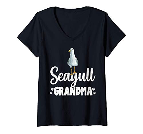 Womens Seagull Grandma Beach Ocean gift Seagulls V-Neck T-Shirt