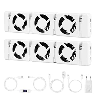 Hebitod Radiator Fan with Dual Set - Includes 1 Plug, 1 Controller, 1 Temperature Sensor and 1 Extension Cable, Fans for Under-heaters and radiators, Saves Energy and Heating Costs, White