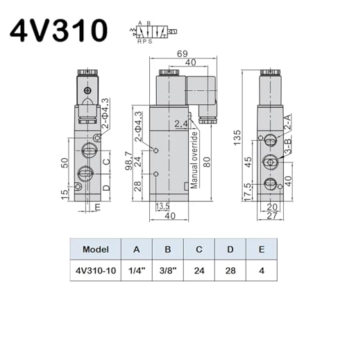 Vanne pneumatique 4V410-15 AC220V avec raccords de 6mm à 5 voies