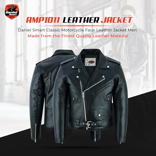 Daniel Smart Men Motorcycle Faux Leather Jacket - Black Economy Zip Up Moto Biker Jacket with Plain Side and Multiple Pockets2