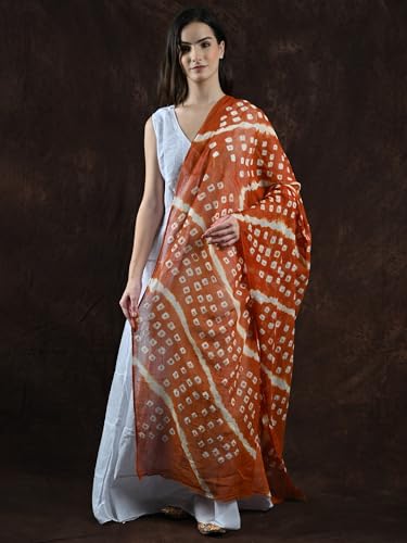 Pure Cotton Bandhani Leheria Tie-Dye Dupatta/Chunni For Women's and Girls from Gujarat Cinnamon Stick Red or Brown For Summer2
