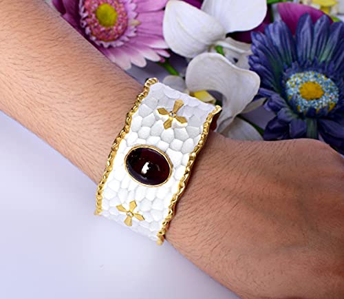 Brazalete de plata y granate antialérgico y duradero de 8 pulgadas 2