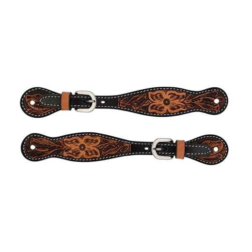 Weaver Equine Ladies Floral Tooled Womens Spur Straps, Genuine Cowhide Boot Straps for Cowboy Boots, Western Spur Straps for Horse Riding, Light Oil