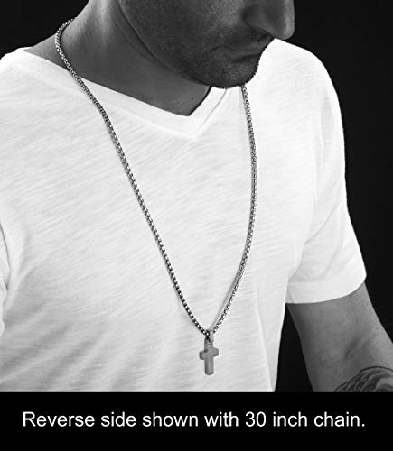 Unique Gestalt Small Titanium Cross Necklace With Black Carbon Fiber Inlay. 26 Inch Stainless Steel Chain. #TOP5