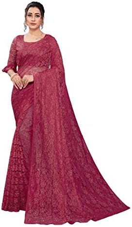 Amiga Fashion Women's Rasal Net Saree With Blouse Piece(Rani)
