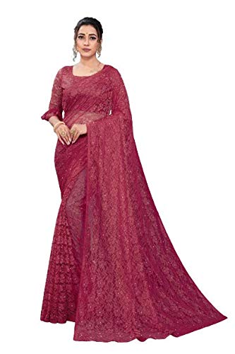 Amiga Fashion Women's Rasal Net Saree With Blouse Piece(Rani)