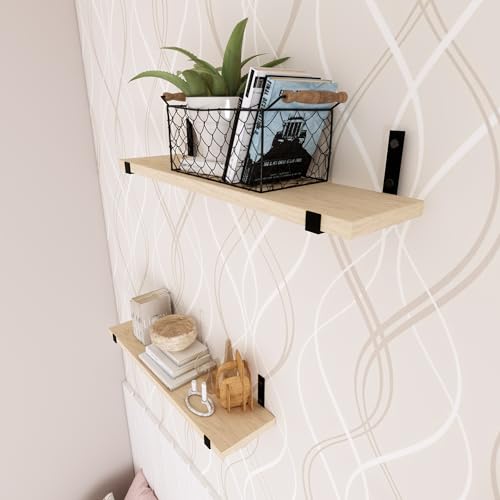 Kit 4 Prateleiras Industrial Madeira Maciça com Mão Francesas de Metal Organizadoras Casa (60cm)
