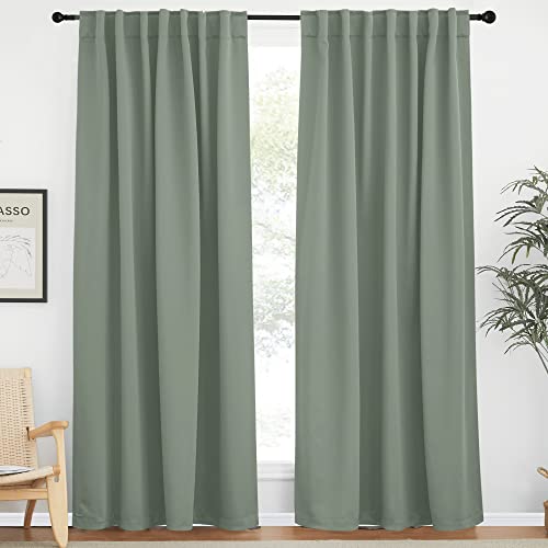 NICETOWN Blackout Curtain Panels for Kitchen - (Greyish Green Color) 29x30 inch, 2 Panels Set, Room Darkening Blackout Drapes for Window Greyish Green 29"W x 30"L (Pack of 2)