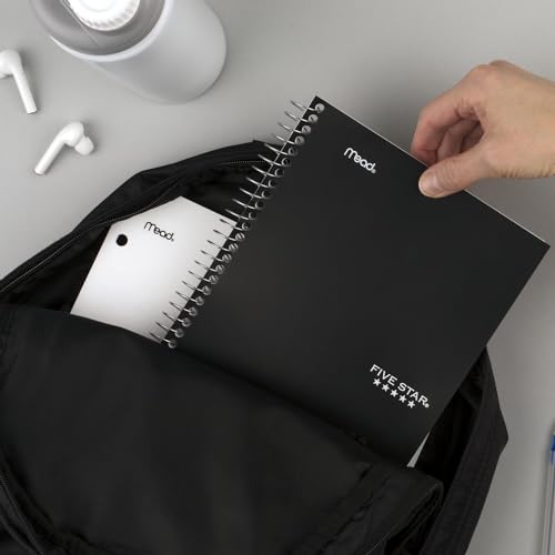 Image of Five Star Spiral Notebook, 2 Subject, College Ruled Paper, 6 inch x 9-1 /2 inch, 80 Sheets, Fights Ink Bleed, Water Resistant Cover, Black (840029AA2-ECM), (Pack of 12)