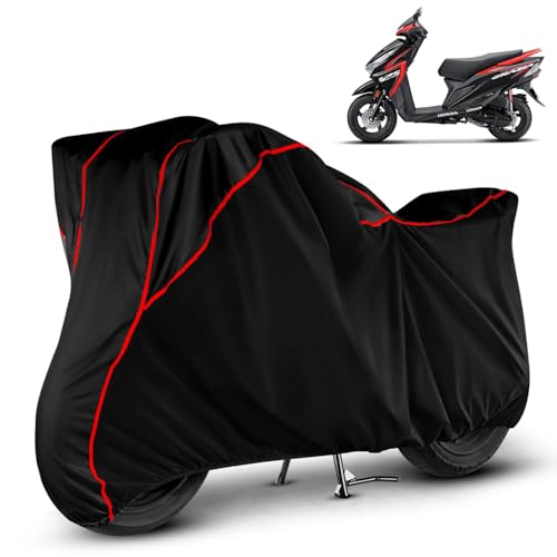 Image of Heavy Duty Waterproof Scooty Cover for Honda Grazia | All Weather Protection from Rain, Dust, Sun & Scratches | Universal Fit for All Bike & Scooty | Black Red Piping | Grazia Scooty Cover